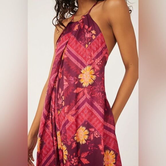 Free People NWT Luca Floral Halter Neck Wide Leg Jumpsuit size medium - Picture 4 of 4